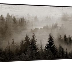 "Into the Mist" – Large 48" Panoramic Foggy Forest Canvas in Floater Frame