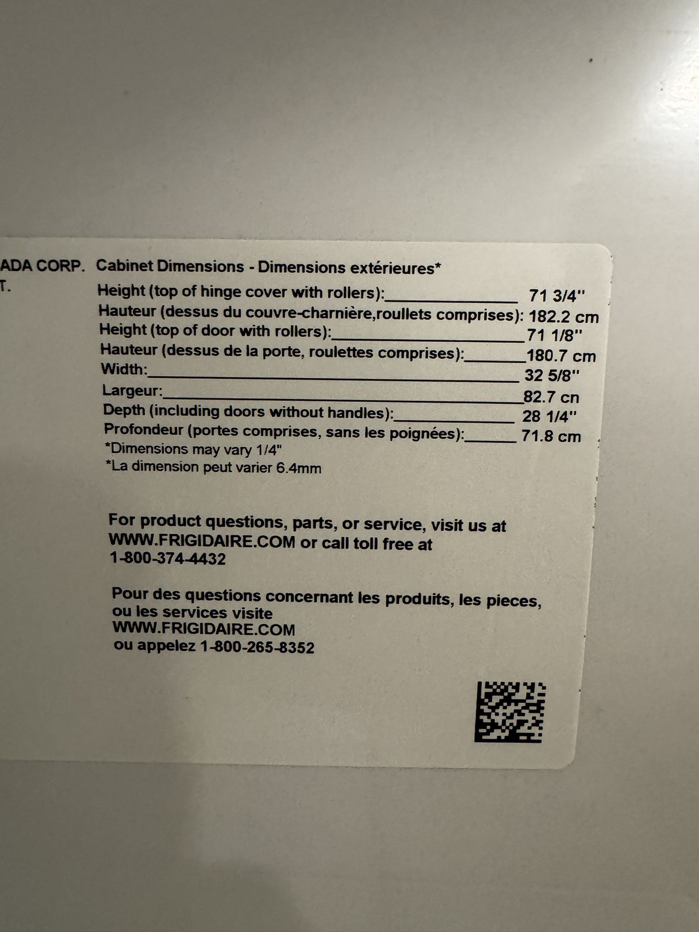 Frigidaire Stand Up Freezer