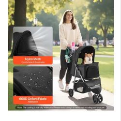 Dog Stroller 3 Wheel Foldable Pet Stroller with Brake - Up to 35lbs - Travel Camping Carrier for Small Dogs & Cats