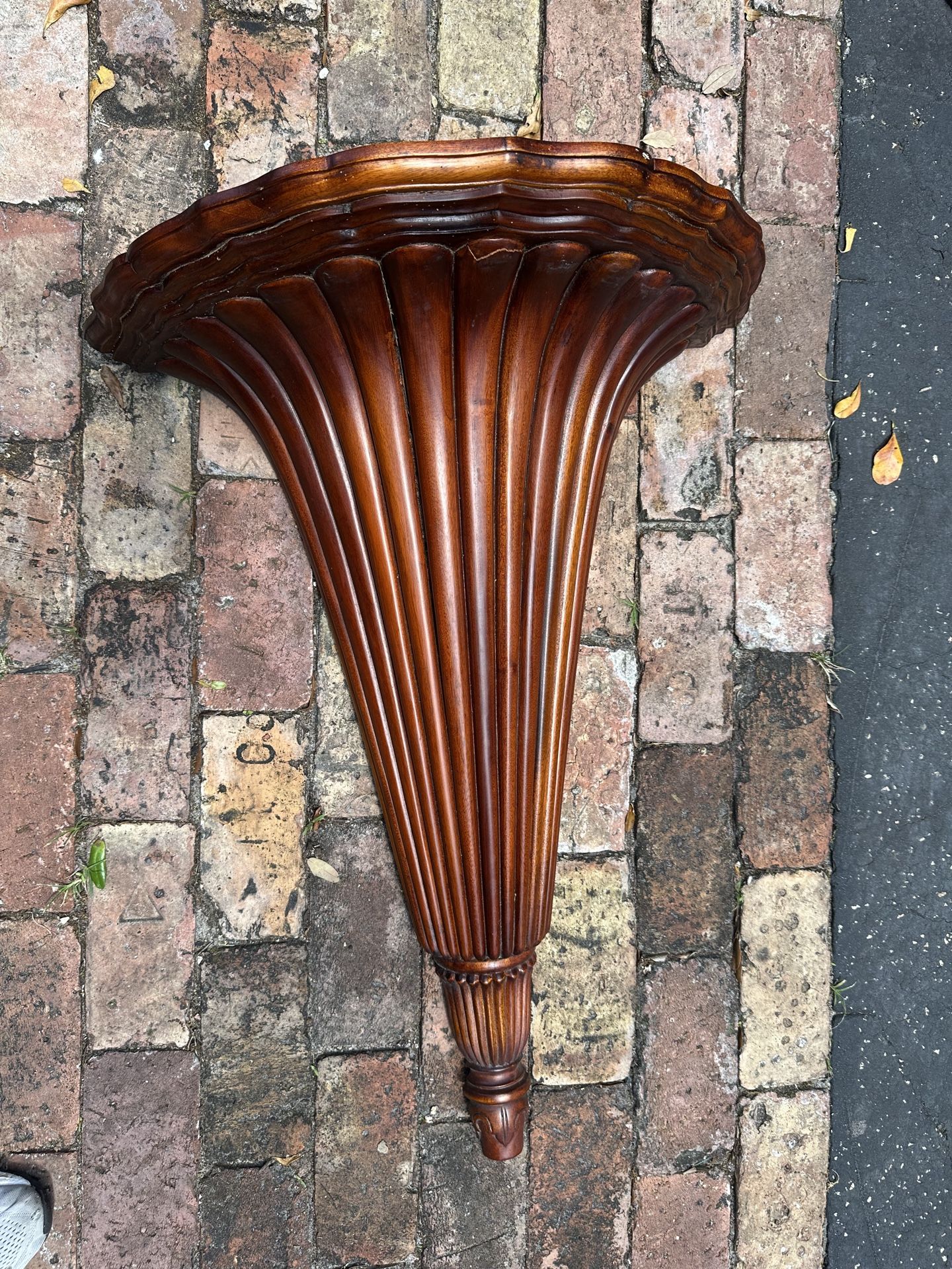 Large vintage fluted wood wall shelf
