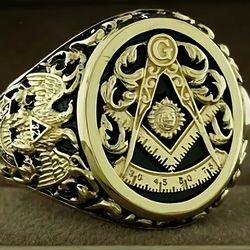 Mens 32° Masonic Ring Scottish Rite Freemason Black Gold Tone Size 10 USA