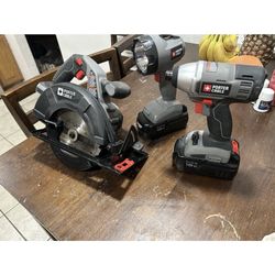 Porter Cable Drill, Saw, Flashlight Set