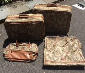 Lot of vintage brown floral luggage set duffel bag suite case carry on