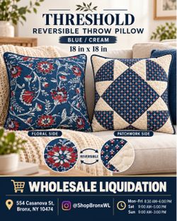 Threshold Reversible Throw Pillow Blue Cream 18x18