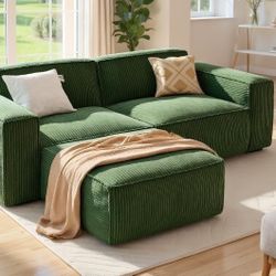 Corduroy Green L shaped Sofa