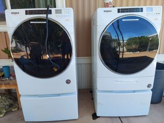 Whirlpool Front Load Washer & Electric Dryer Set with Storage Pedestals