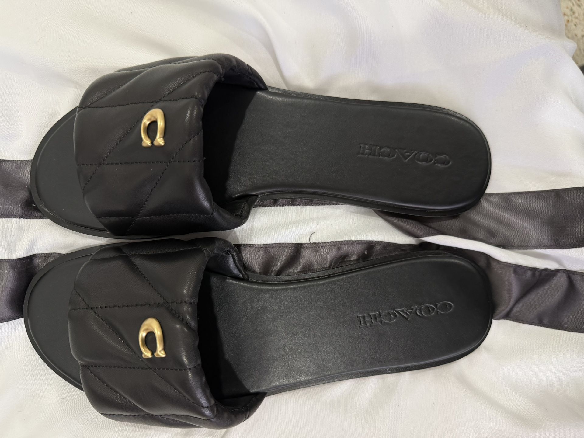 Coach Leather Slide Sandals Black Size 10