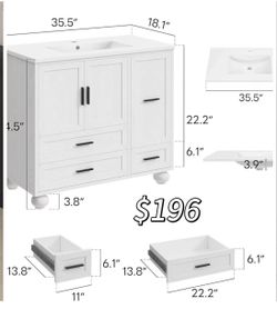 😀 LIKIMIO Modern Bathroom Vanity, 35.5” Width, 18.1” Depth,