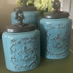 Canisters/ Kitchen Jars/ Containers/ Antique / Vintage Style/ Coffee Bar/ Sugar And Coffee 
