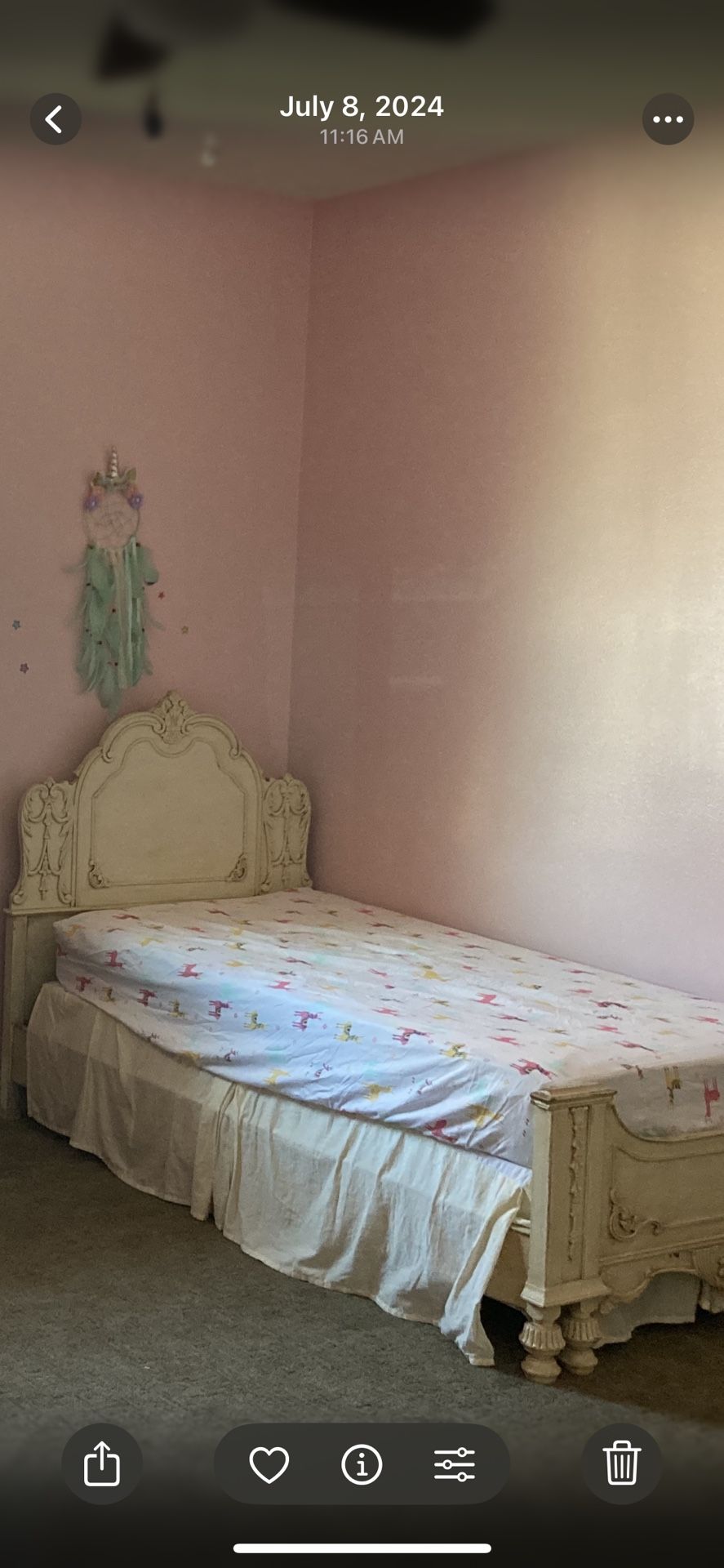 Vintage Girls Bed Twin XL Bedframe, Box Spring And Clean Mattress