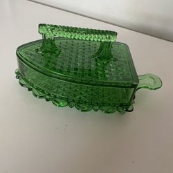 Vintage LG Wright Green Flat Iron Candy Dish 