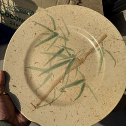 17 Piece Stoneware Dishes Bamboo Theme