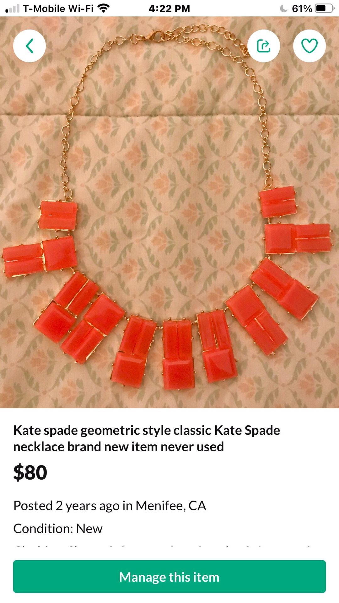 Kate spade geometric beautiful pink Lucite necklace
