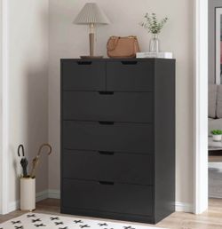 43.3”Tall 6 Drawer Dresser with Wood Storage Dresser with Deep Drawers ,Black