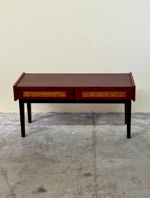 Pedersen & Hansen Rosewood Console Table with Textured Copper Inlays, Danish Entry Table 1960s