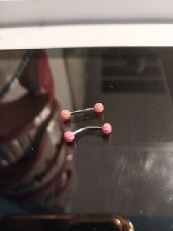 Body Piercing Barbell Set Pink Striped Balls
