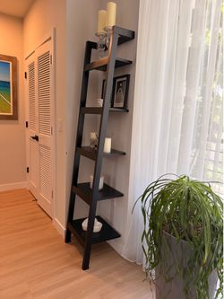 Matching Pair of Crate & Barrel Modern Black Leaning Storage Shelves