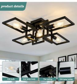 Black Industrial Semi Flush Mount Ceiling Light 5-Light