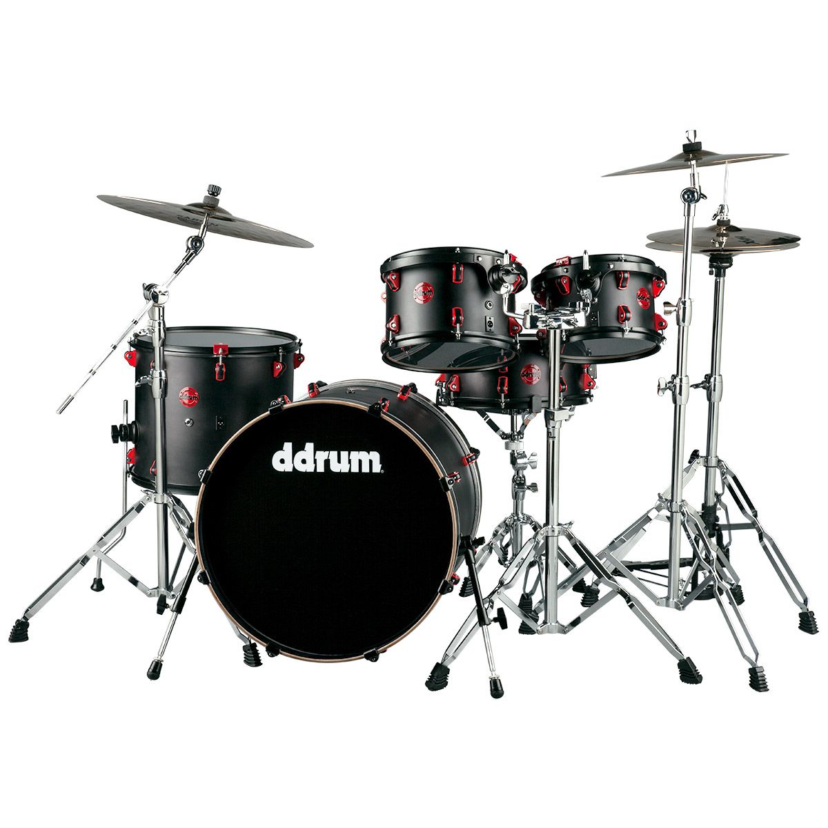 Ddrum hybrid acoustic / electronic drum set with Zildjian cymbals and throne