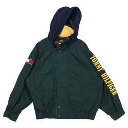 Vintage Tommy Hilfiger Windbreaker Mens XL Green Hoodie Jacket Sweater Full Zip