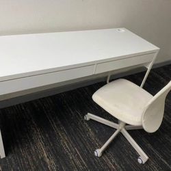Long White Ikea Desk (With Drawers)