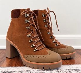 Brown Suede Lace-Up Heeled Hiker Boots