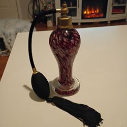 Vtg Italian Murano Style Art Glass Black Copper Swirl Perfume Bottle W/Atomizer