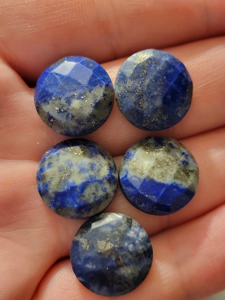 Lapis Lazuli Set Of 5 Cabachon Gemstones Round Flatbacks Set/Lot Five 