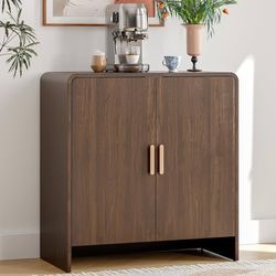 31.5" Sideboard Buffet Cabinet with Storage, Curved Design Farmhouse Coffee Bar Cabinet with 2 Doors & Adjustable Shelves for Living Room, Kitchen, Ha