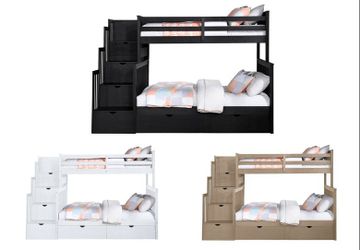 Contemporary Twin/Full step bunk bed w/Reversible step drawers