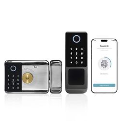 SMART LATCH DOUBLE GATE LOCK – KEYLESS ELECTRONIC OUTDOOR FENCE RIM LOCK – FINGERPRINT / PASSCODE / IC CARD / APP CONTROL – WATERPROOF HEAVY DUTY SECU