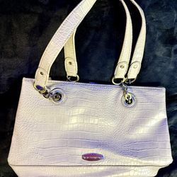 Liz Claiborne Light Pink Purse Tote Double Handle Faux Crocodile Leather Gold 