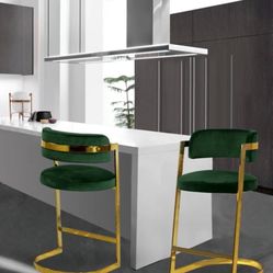 4 Modern Green Velvet High End Barstools 