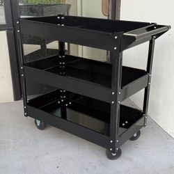 New In Box 30x16x31 Inch Tall 3 Tiers Rolling Metal Push Cart Dolly For Tools Cleaning Supply Warehouse Office Organizer Dolly 