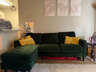 Green Velvet Sectional Sofa with Chaise