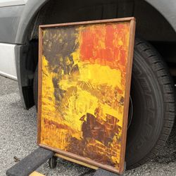 Mid Century Abstract Modernist Painting In Wood Frame 1965 Signed
