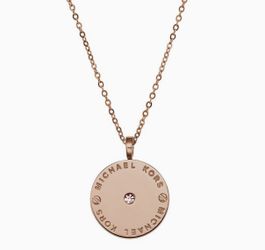 Michael Kors Rose Gold Tone Logo Disc Pendant Necklace
