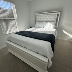 White Dresser With Mirror With Bed And New Mattress 