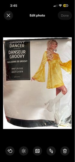 Groovy Dancer Yellow Dress Large/XL 10-14 With Dangling Earrings & choker 4 piece set, Halloween women’s Disco costume, new authentic