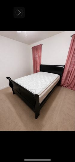 Black Sleigh Bed with Mattress & Box Spring