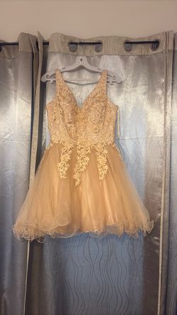 Gold Lace Tulle Short Formal Dress