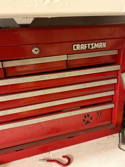 Craftsman Red Metal Tool Chest with tools and palm sander