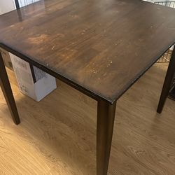 Dark Wood Dining Table with 4 Chairs (Padded Seats)