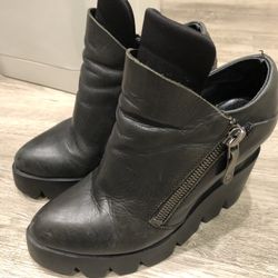 Ash Black ‘Roxane’ Leather Platform Wedge Bootie Women’s Size 9