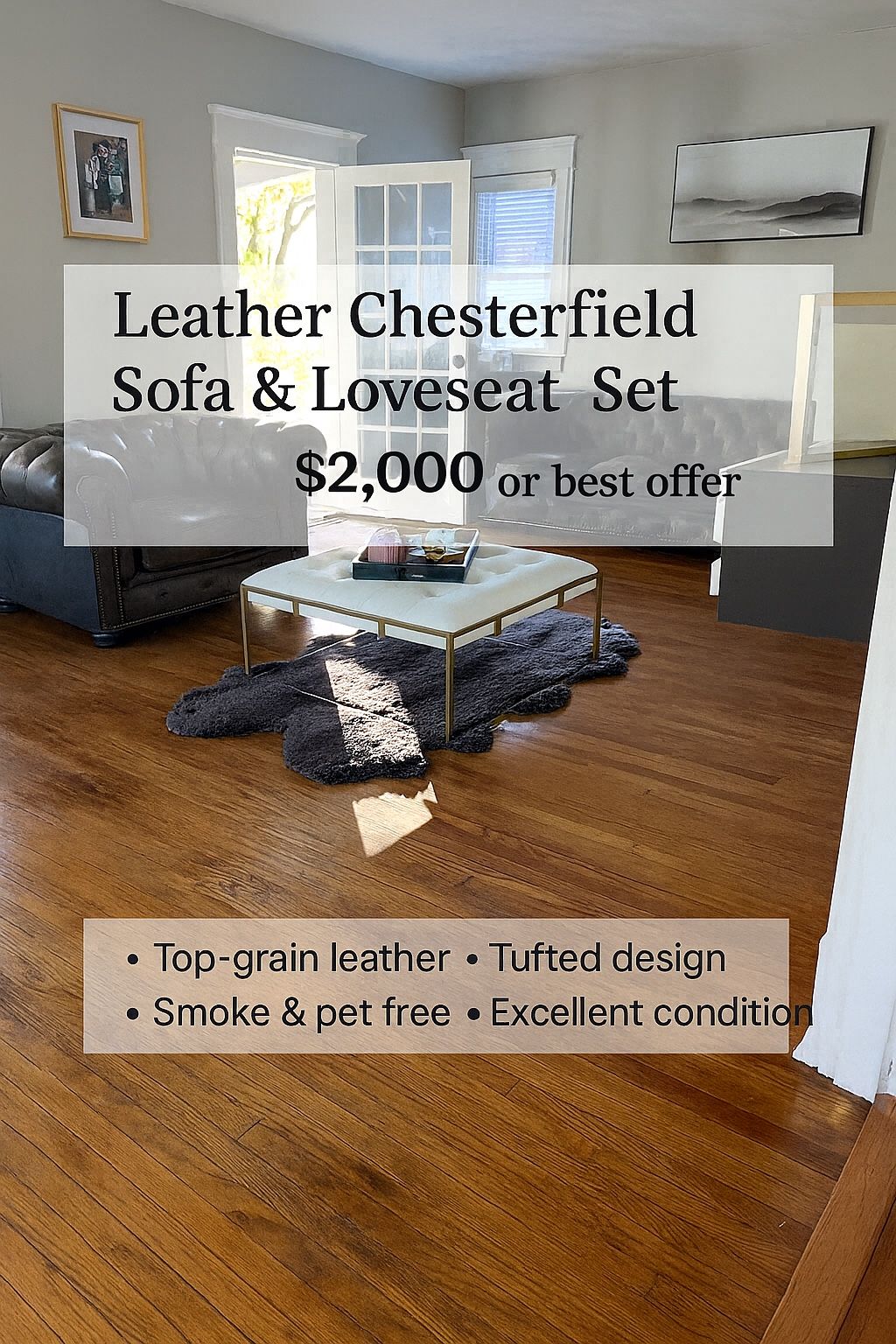 Leather Chesterfield Sofa & Loveseat Set - Like New