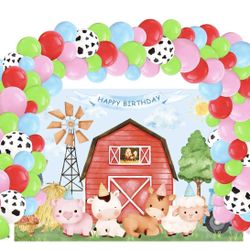 Farm Animal Birthday Party Backdrop and Balloons Set