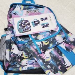 Girl's Unicorn 6 piece Backpack- NEW