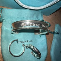 Tiffany Cuff Bracelet & Earrings Hoop Like New Set $400 OBO