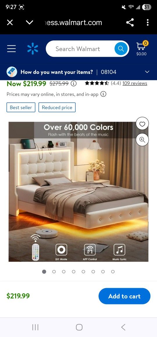 Homfa Twin Size Floating Bed Frame with RGB LED Lights Charging Station, Modern Velvet Upholstered Platform Bed Frame with Storage Headboard, Off-Whit