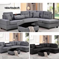 $420 Sectional With Ottoman Storage